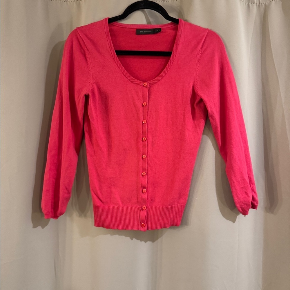 The Limited Bright Pink Scoop Neck Button-Front Cardigan